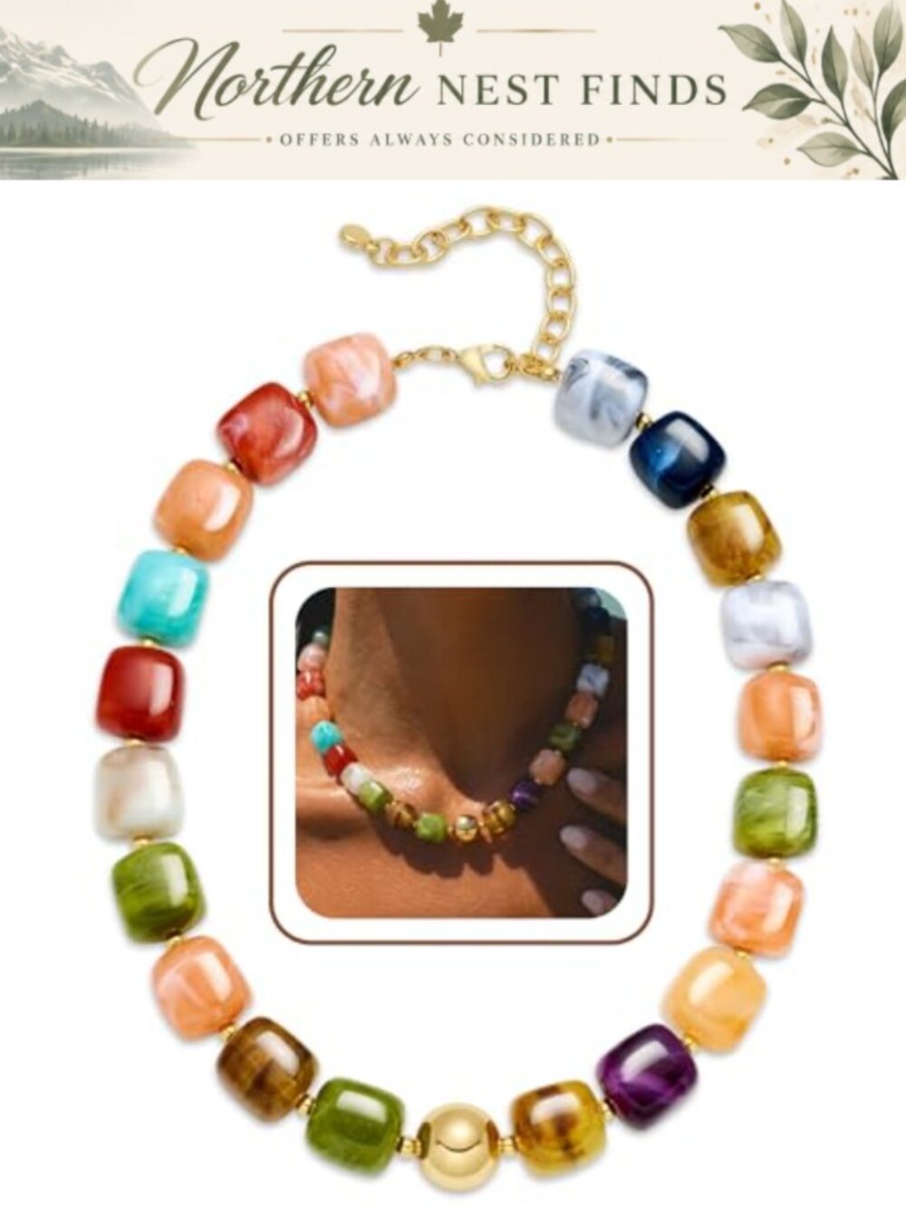 Chunky Beaded Necklace for Women Trendy Statement Resin Bead Choker Boho Summer